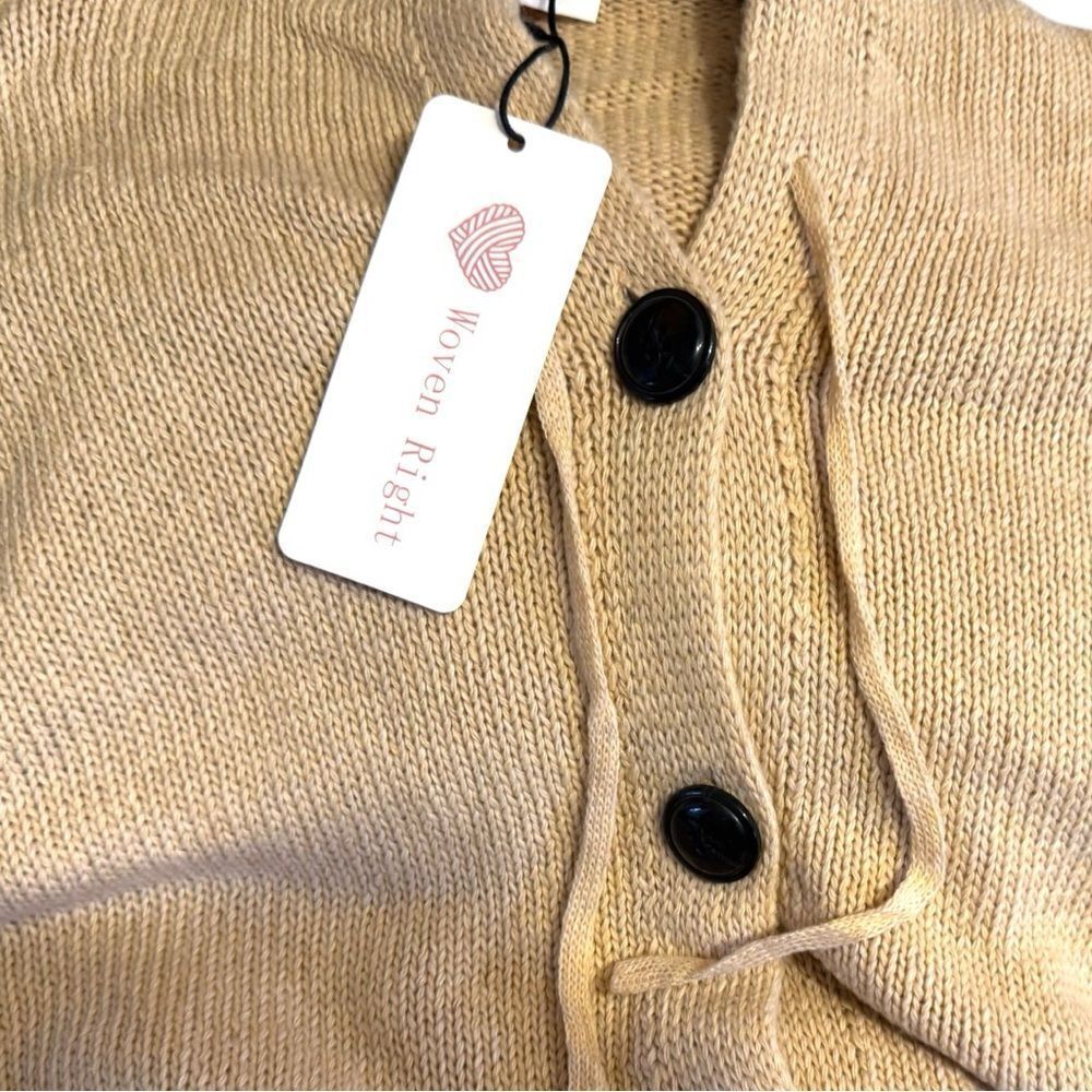 Tan Button-Down Long Sleeve Hooded Sweater NWT - Woven Right - Picture 12 of 12